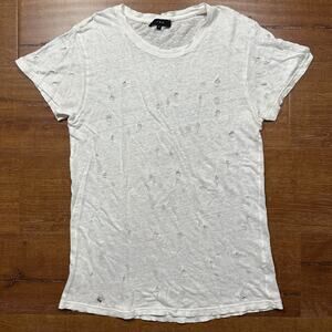 Iro Distressed T Shirt Men S White Short Sleeve 100% Linen Portugal Holes Thrash